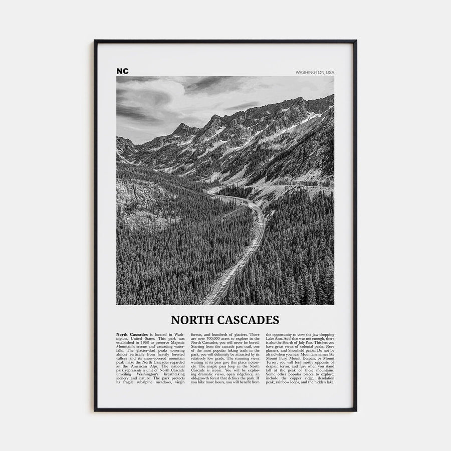 North Cascades National Park Poster None / 8x12 in Nbourhood Travel B&W Poster