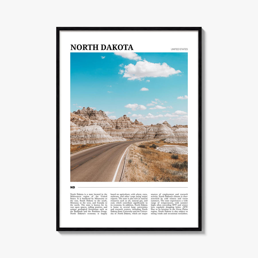 North Dakota colorful travel poster of United States – vertical wall art, unframed print shown in interior mockup
