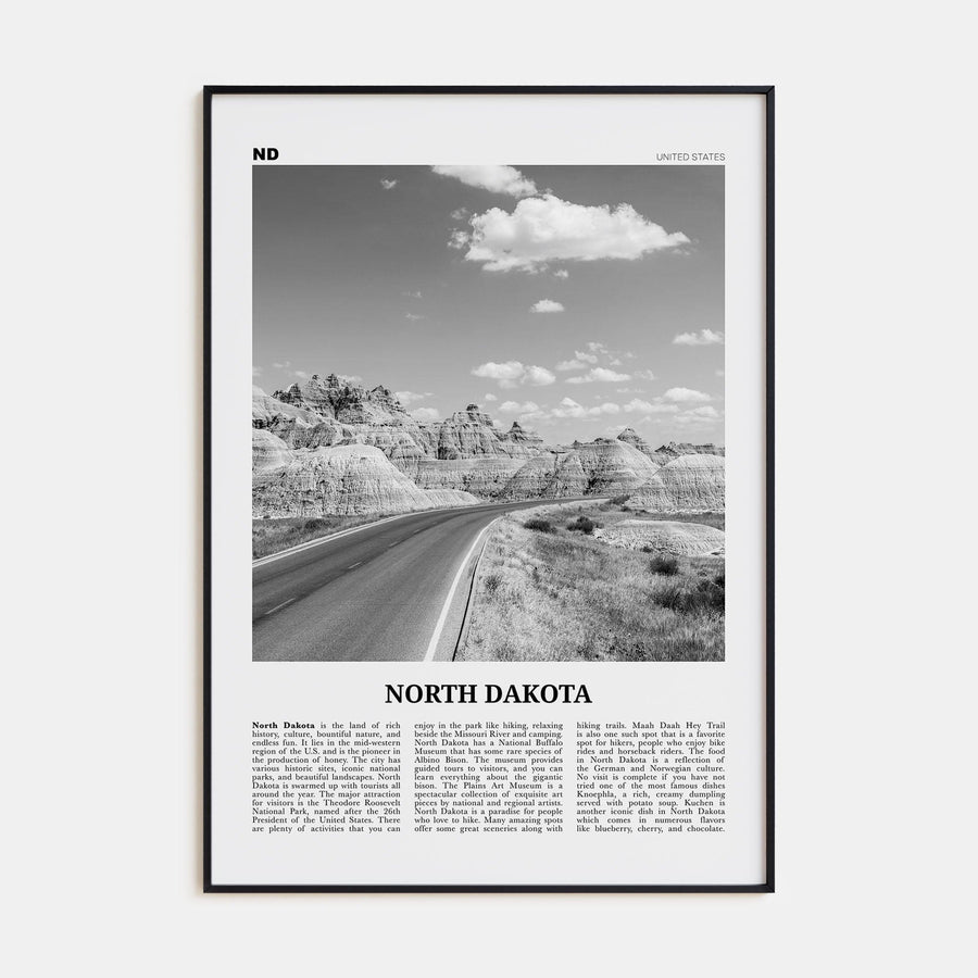 North Dakota No 1 Poster Black Metal / 8x12 in Nbourhood Travel B&W Poster