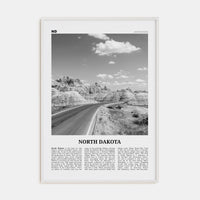 North Dakota No 1 Poster White Wood / 8x12 in Nbourhood Travel B&W Poster