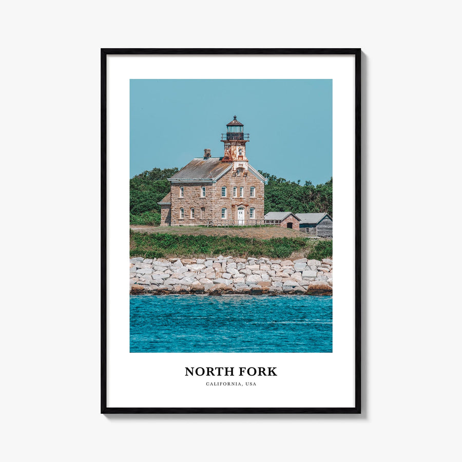 North Fork colorful classic poster of New York, USA – vertical wall art, unframed print shown in interior mockup