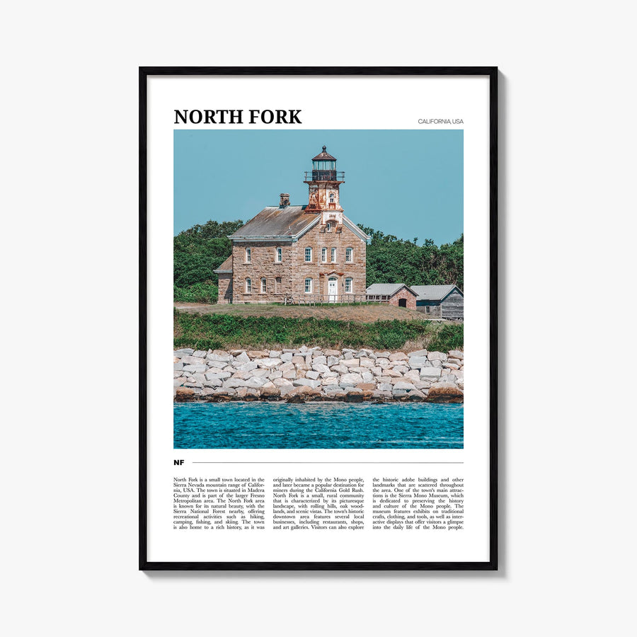 North Fork colorful travel poster of New York, USA – vertical wall art, unframed print shown in interior mockup