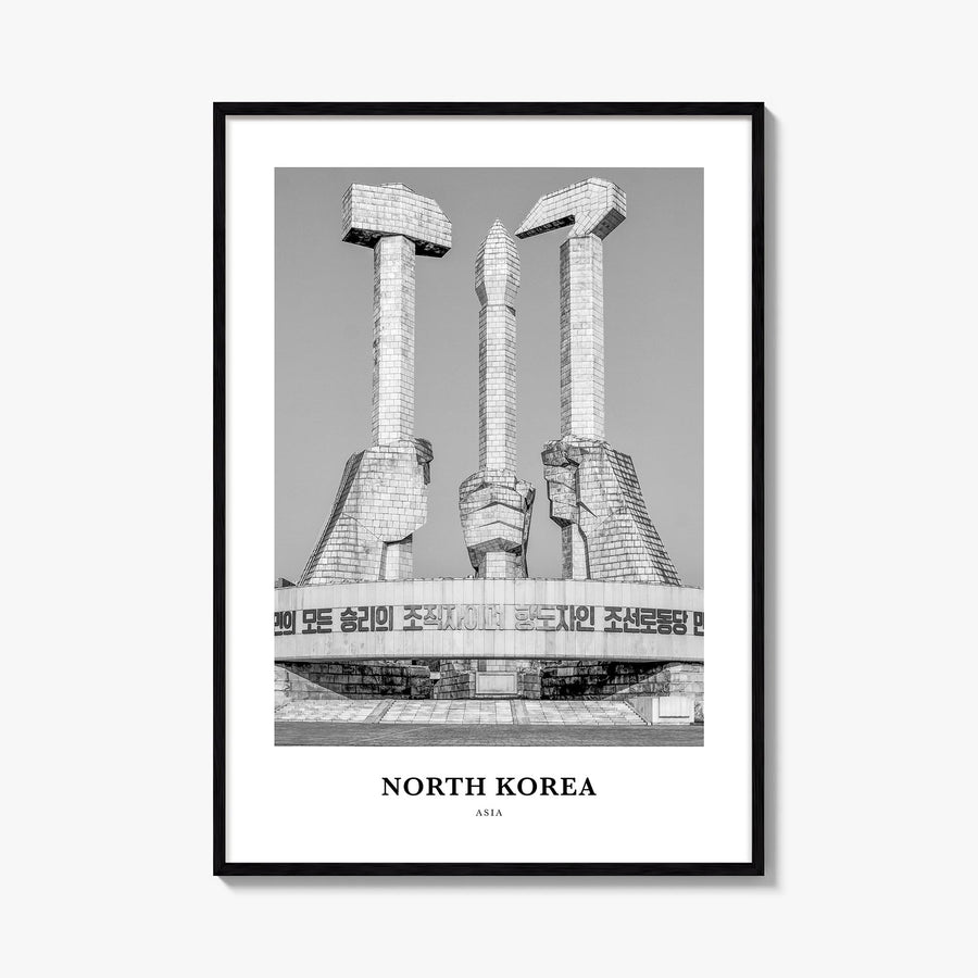 North Korea black & white classic poster of Asia – vertical wall art, unframed print shown in interior mockup