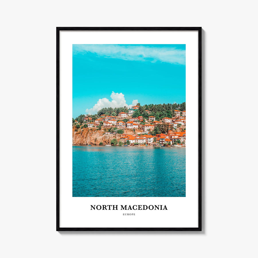 North Macedonia colorful classic poster of Europe – vertical wall art, unframed print shown in interior mockup