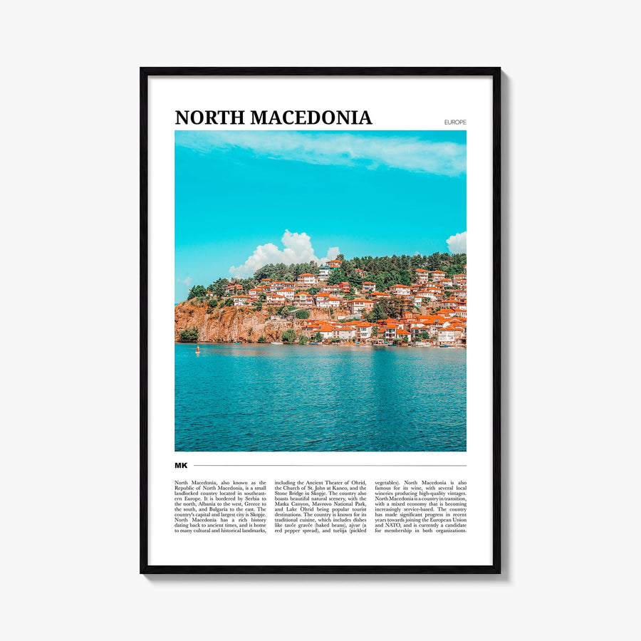 North Macedonia colorful travel poster of Europe – vertical wall art, unframed print shown in interior mockup