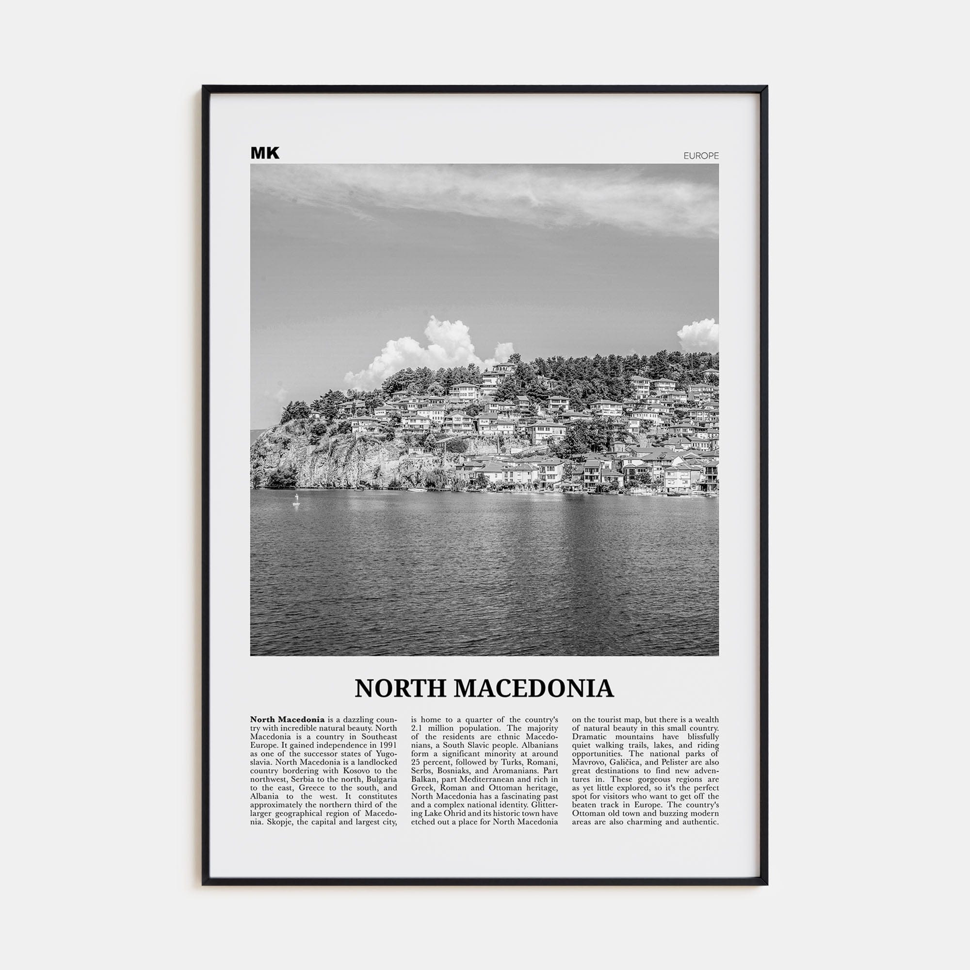 North Macedonia Poster None / 8x12 in Nbourhood Travel B&W Poster