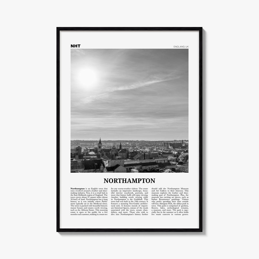 Northampton black & white newspaper poster of United Kingdom – vertical wall art, unframed print shown in interior mockup