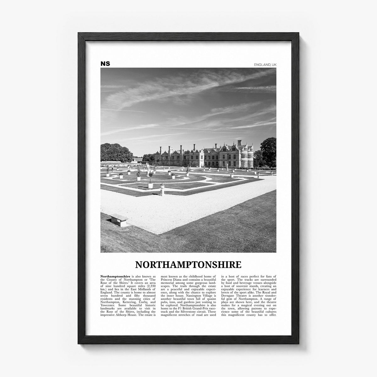 Northamptonshire Newspaper Poster in a black wood frame