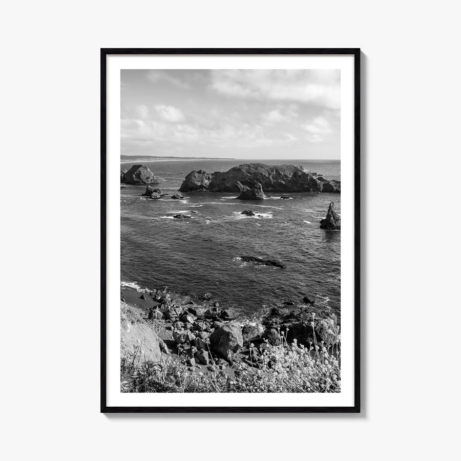 Northern California black & white photo poster of California, USA – vertical wall art, unframed print shown in interior mocku