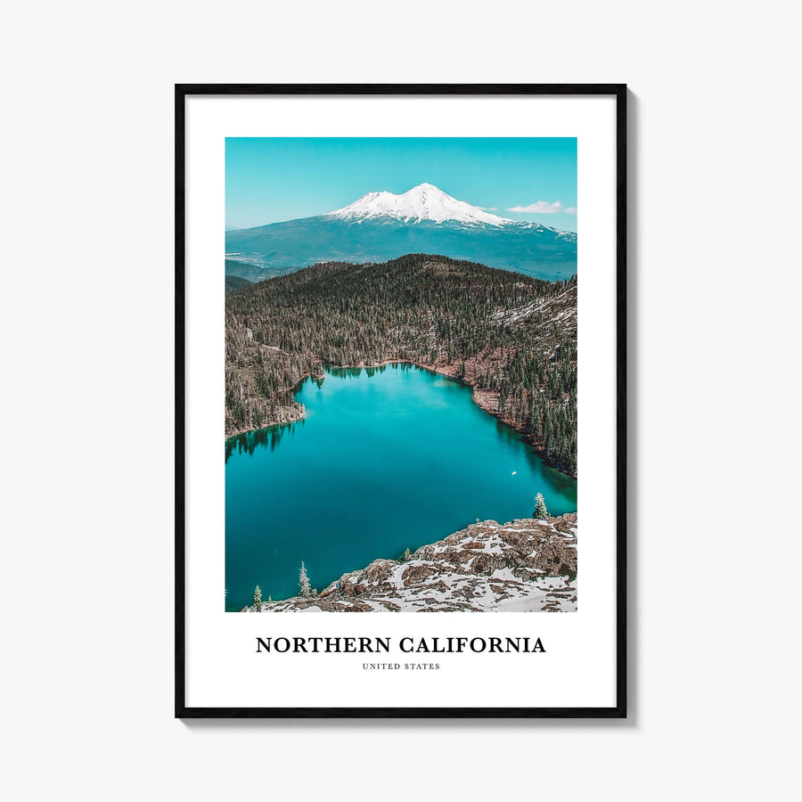 Northern California colorful classic poster of California, USA – vertical wall art, unframed print shown in interior mockup