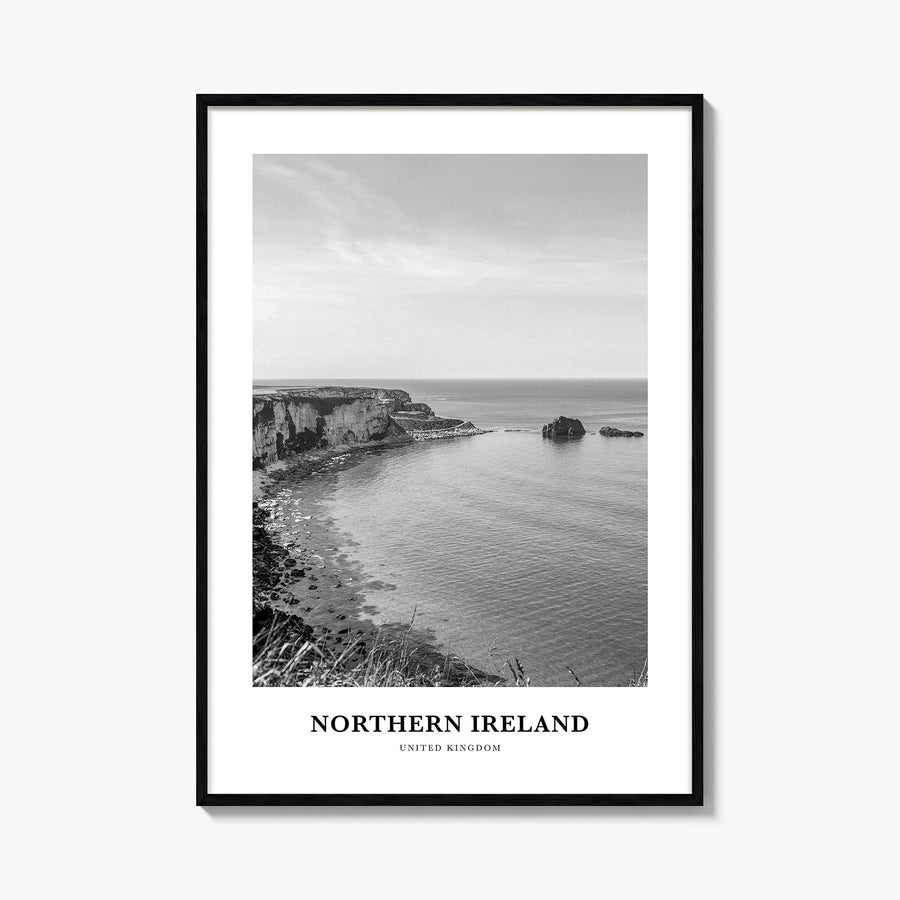 Northern Ireland black & white classic poster of United Kingdom – vertical wall art, unframed print shown in interior mockup