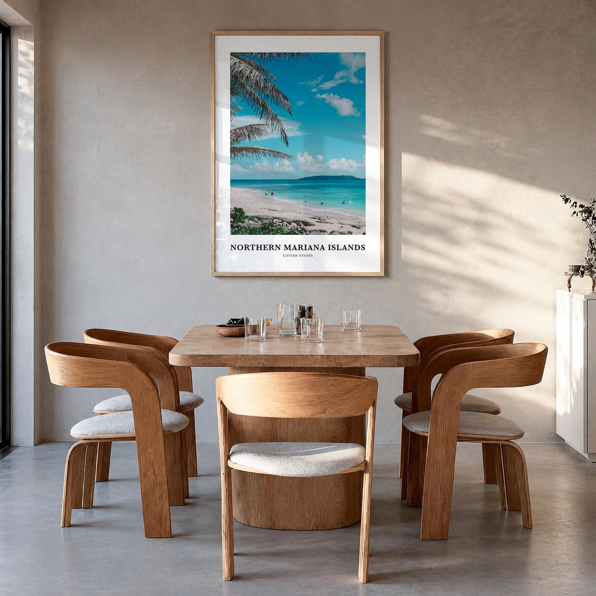 Northern Mariana Islands colorful classic poster of Oceania – vertical wall art in natural wood frame, hanging on wall