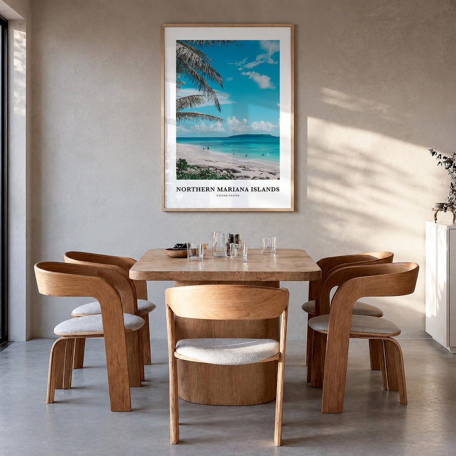 Northern Mariana Islands colorful classic poster of Oceania – vertical wall art in natural wood frame, hanging on wall