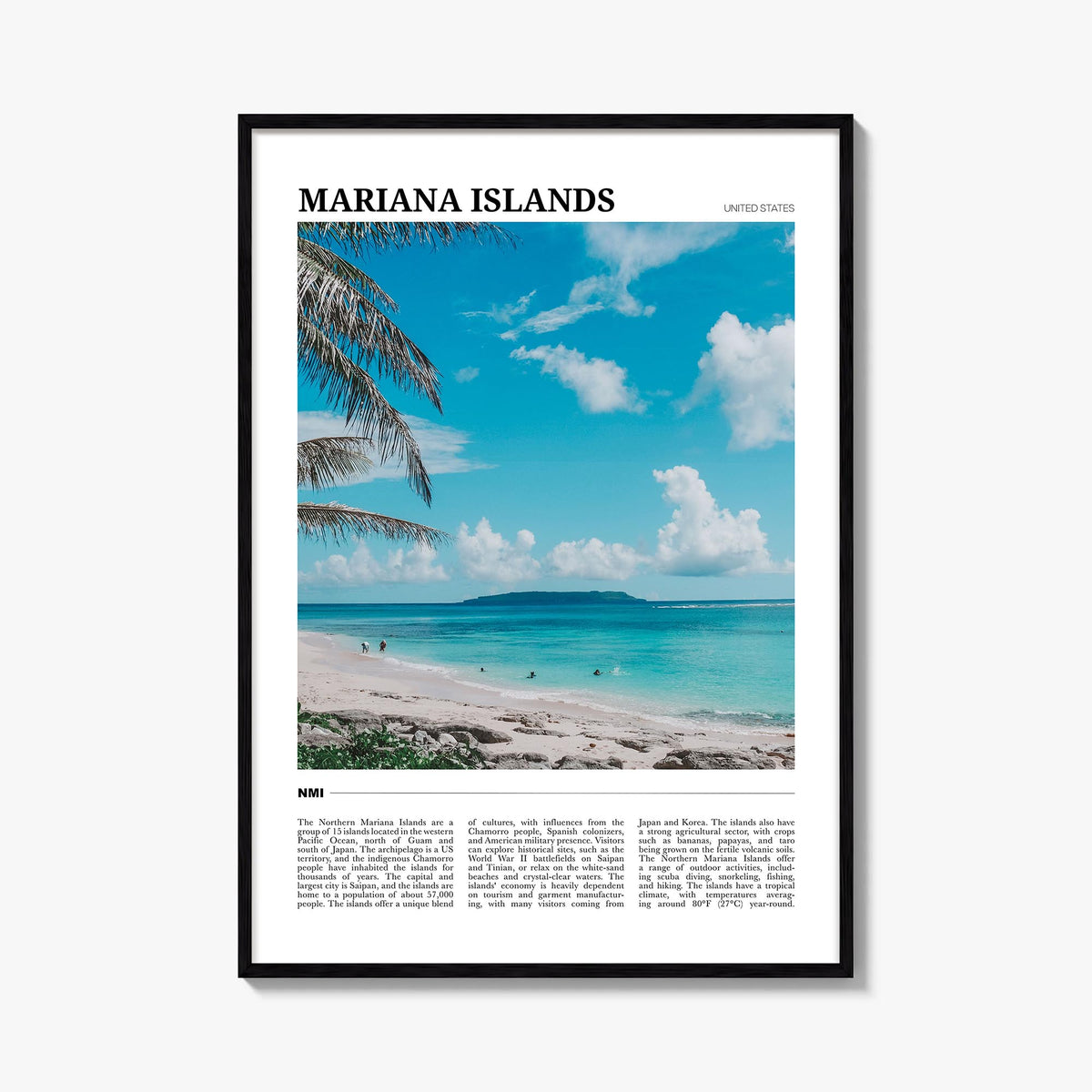 Northern Mariana Islands colorful travel poster of Oceania – vertical wall art, unframed print shown in interior mockup