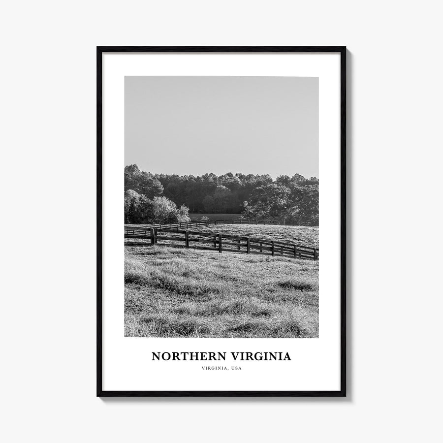 Northern Virginia black & white classic poster of Virginia, USA – vertical wall art, unframed print shown in interior mockup