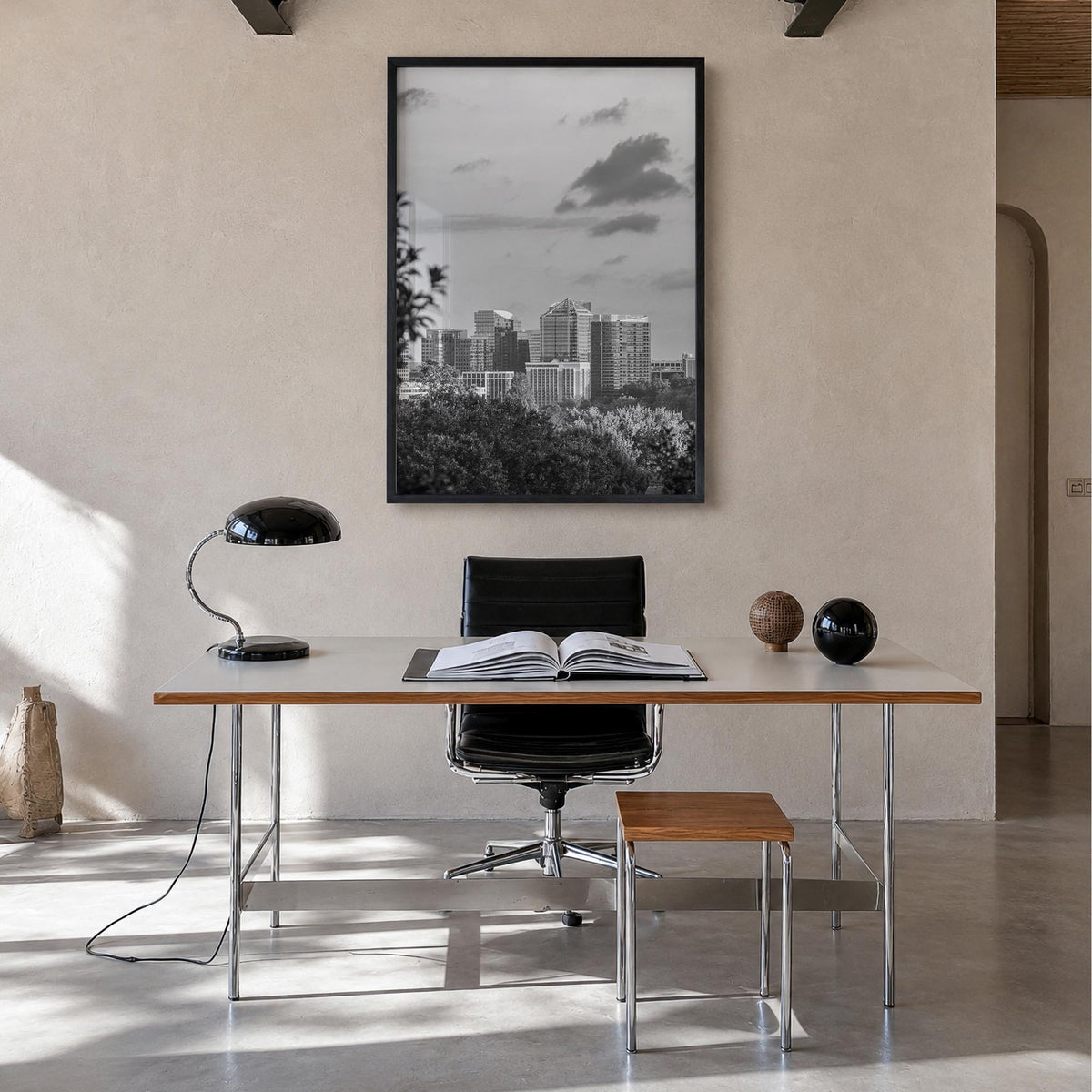 Northern Virginia black & white photo poster of Virginia, USA – vertical wall art in black wood frame, hanging on wall