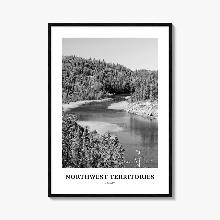 Northwest Territories black & white classic poster of Canada – vertical wall art, unframed print shown in interior mockup