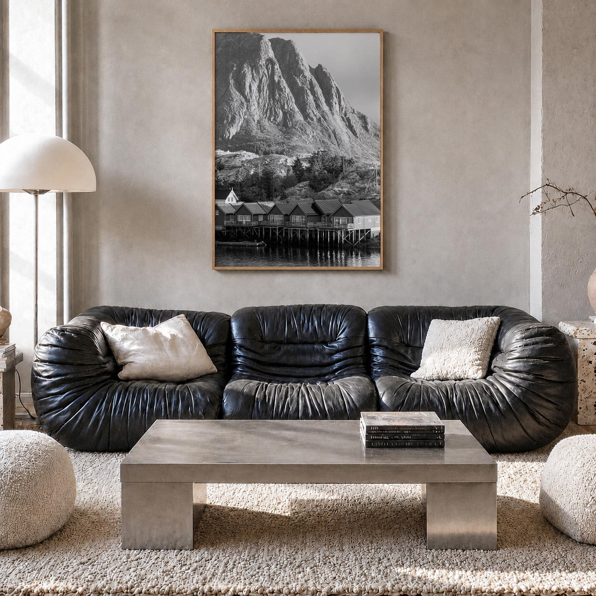 Norway no. 2 black & white photo poster of Europe – vertical wall art in natural wood frame, hanging on wall