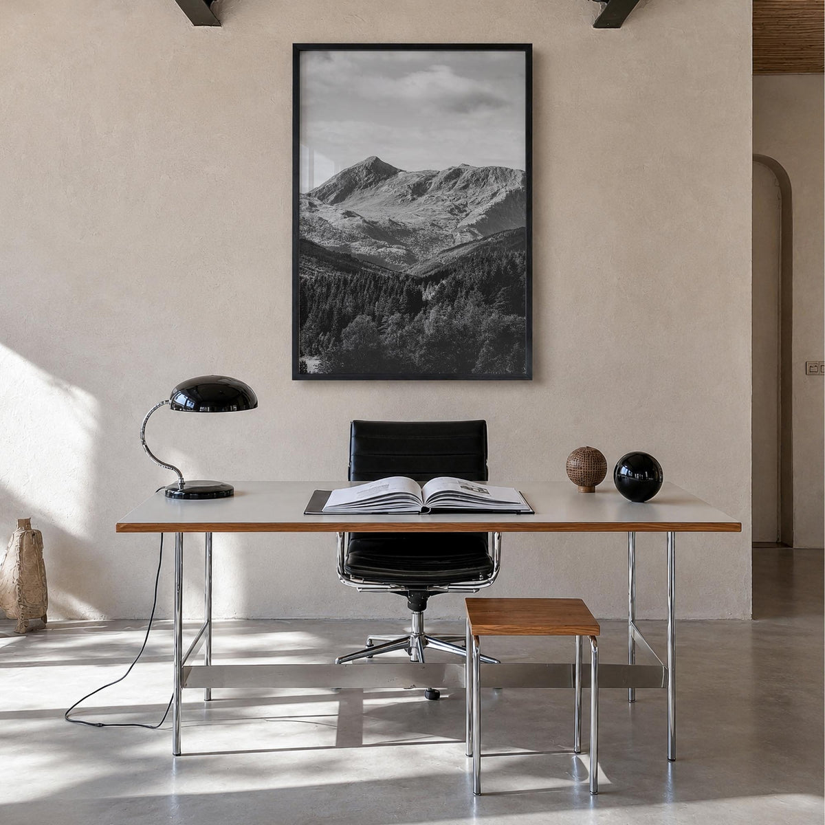 Norway no. 1 black & white photo poster of Europe – vertical wall art in black wood frame, hanging on wall
