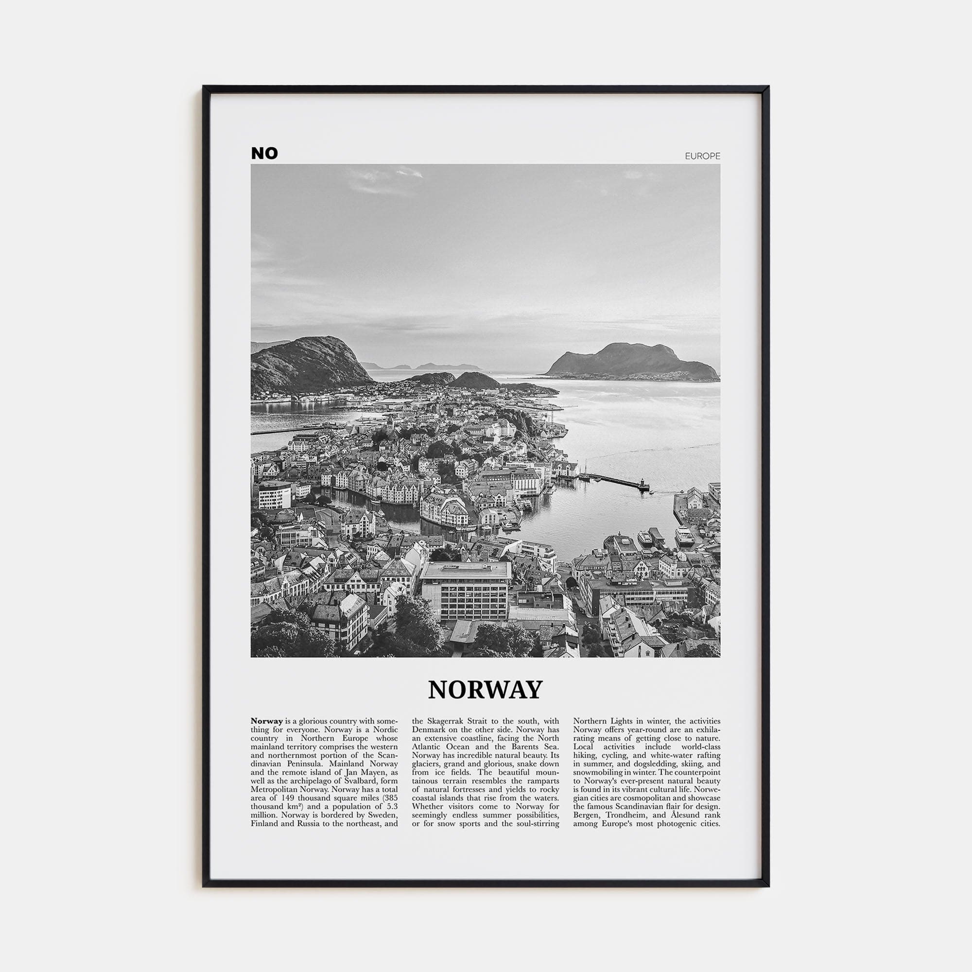 Norway Poster None / 8x12 in Nbourhood Travel B&W Poster