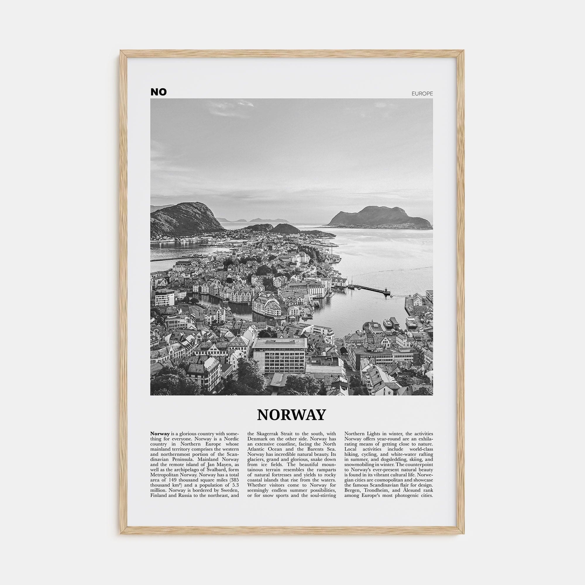 Norway Poster Natural Wood / 8x12 in Nbourhood Travel B&W Poster