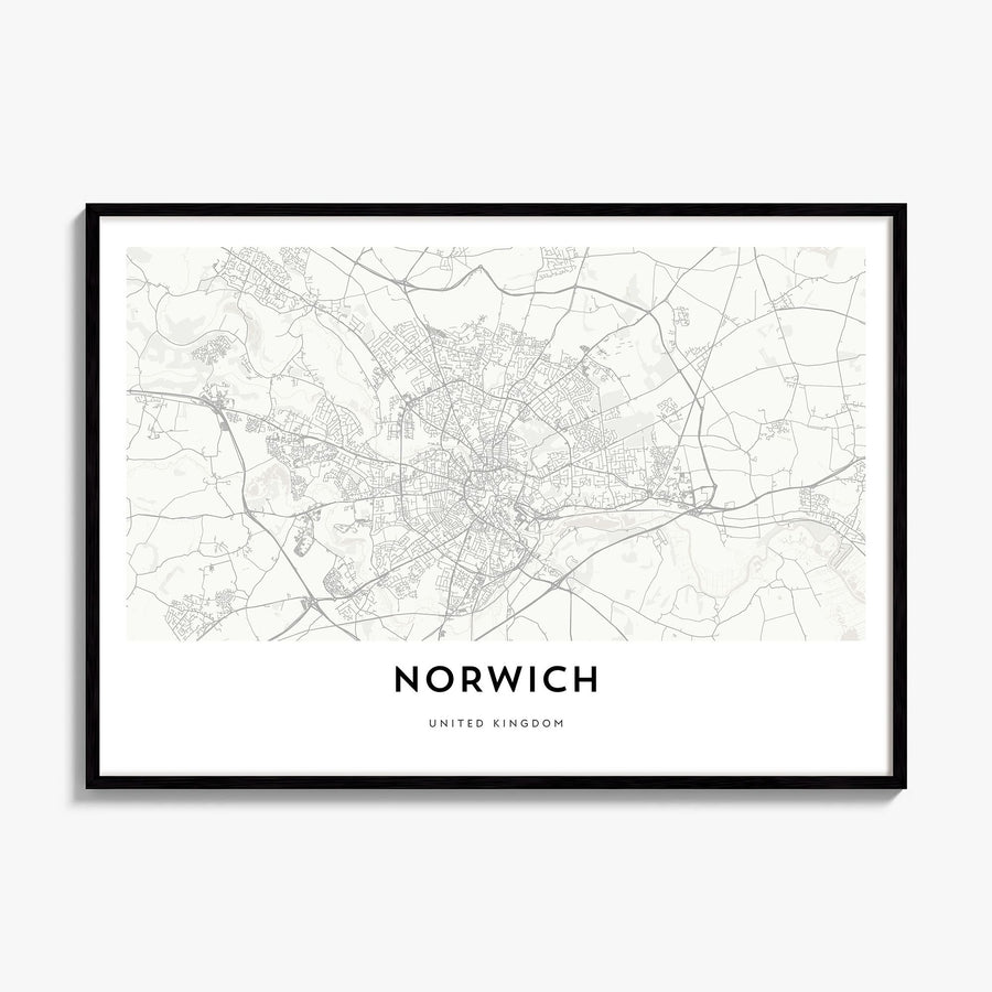 Norwich Map Poster, framed poster mockup