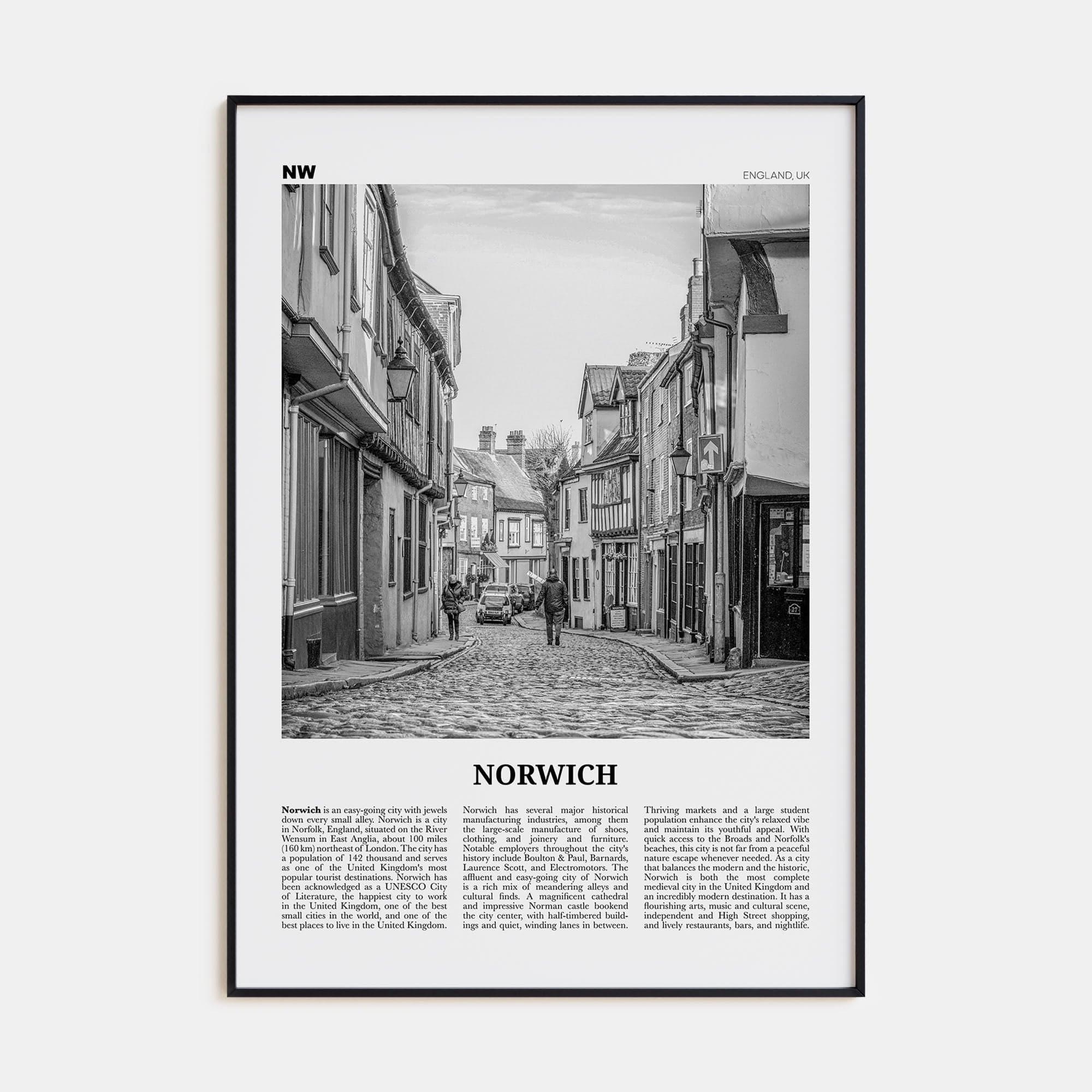 Norwich Poster None / 8x12 in Nbourhood Travel B&W Poster