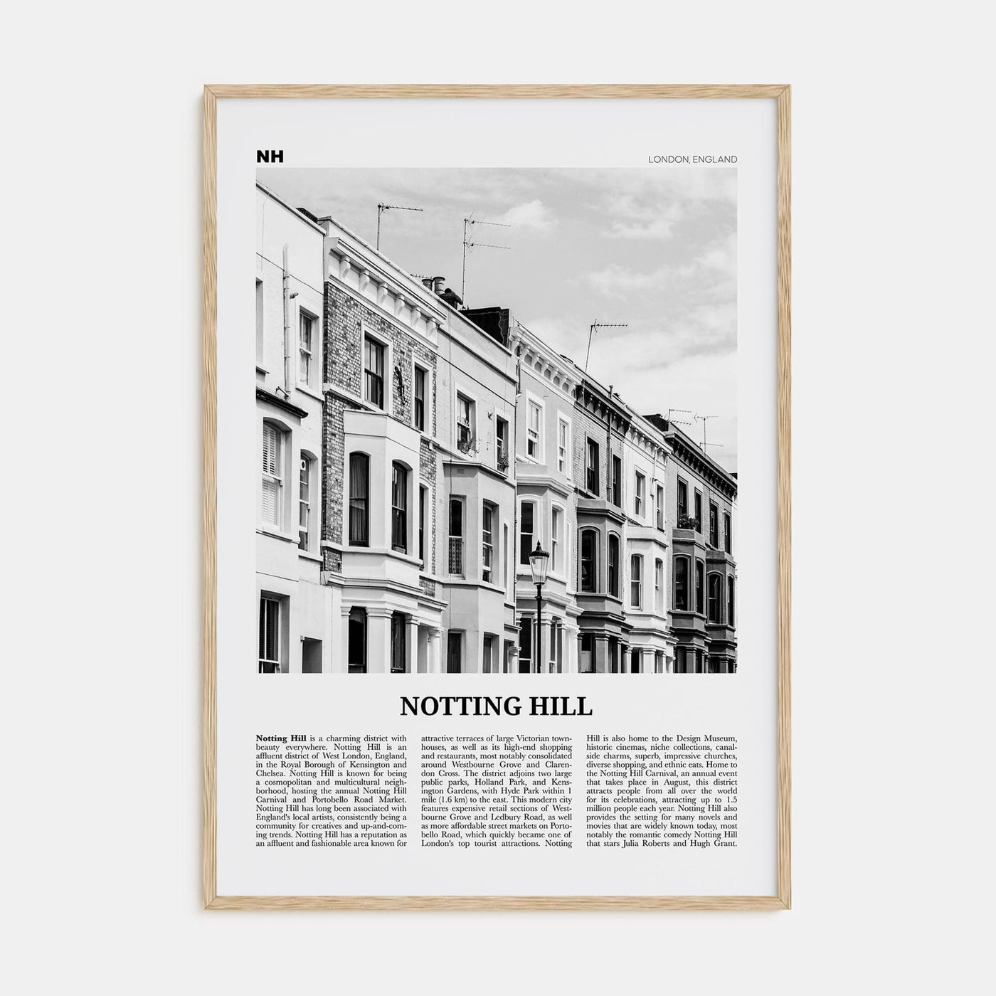 Notting Hill Poster Natural Wood / 8x12 in Nbourhood Travel B&W Poster