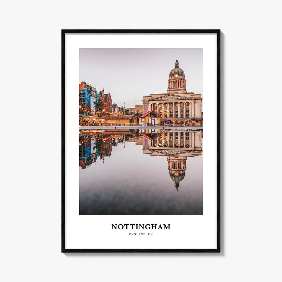 Nottingham colorful classic poster of England, UK – vertical wall art, unframed print shown in interior mockup