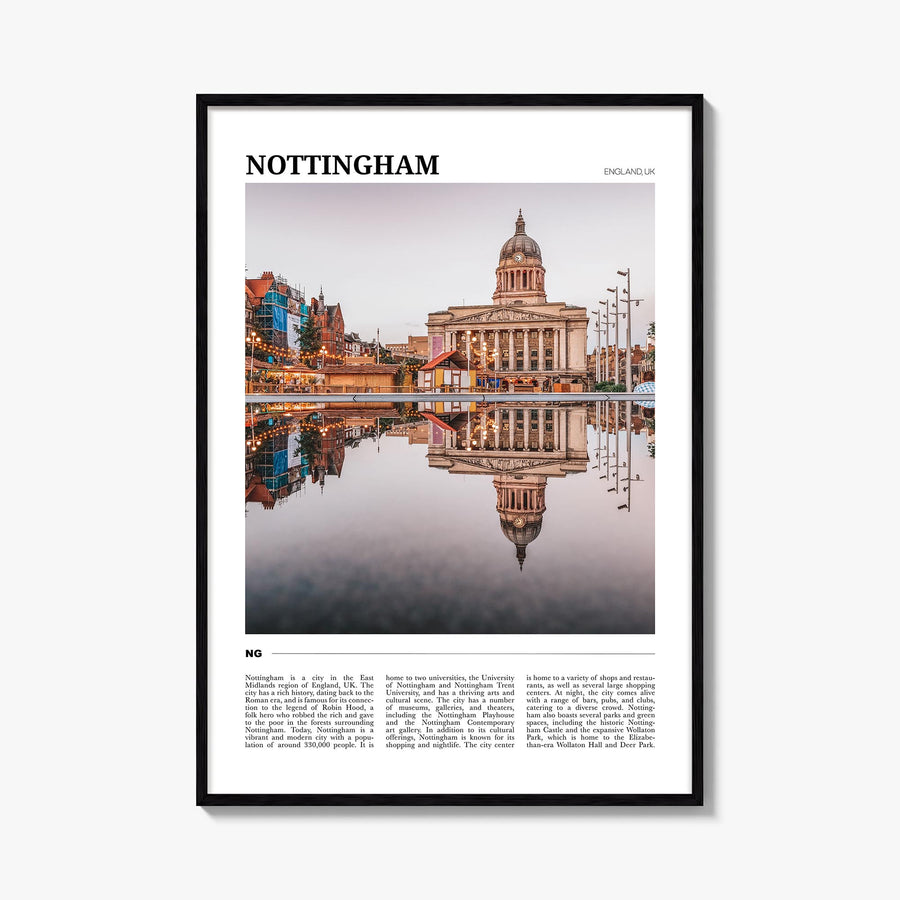 Nottingham colorful travel poster of England, UK – vertical wall art, unframed print shown in interior mockup