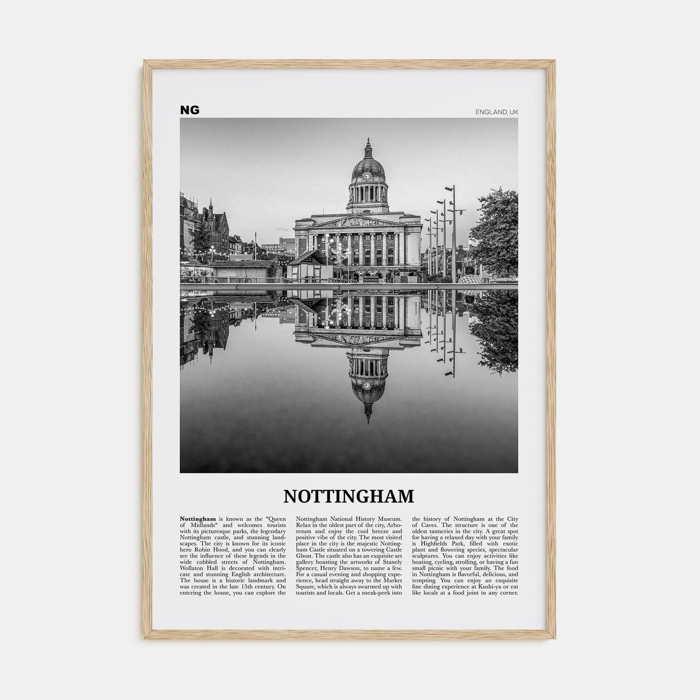 Nottingham Poster Natural Wood / 8x12 in Nbourhood Travel B&W Poster