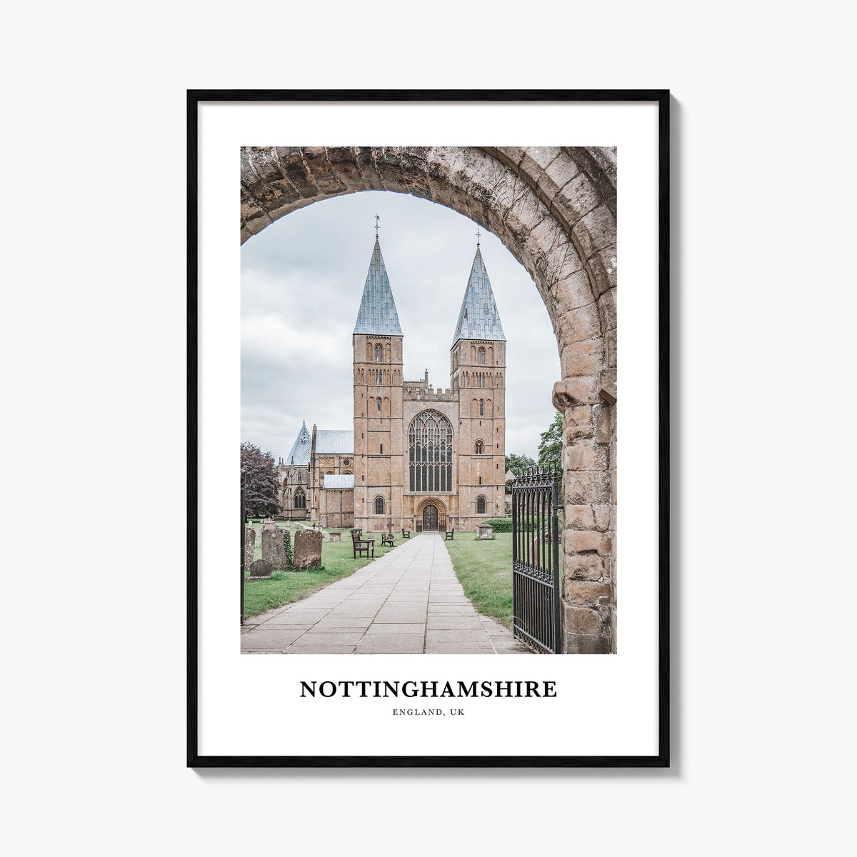 Nottinghamshire colorful classic poster of United Kingdom – vertical wall art, unframed print shown in interior mockup