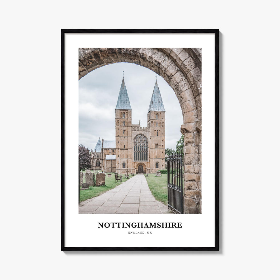 Nottinghamshire colorful classic poster of United Kingdom – vertical wall art, unframed print shown in interior mockup