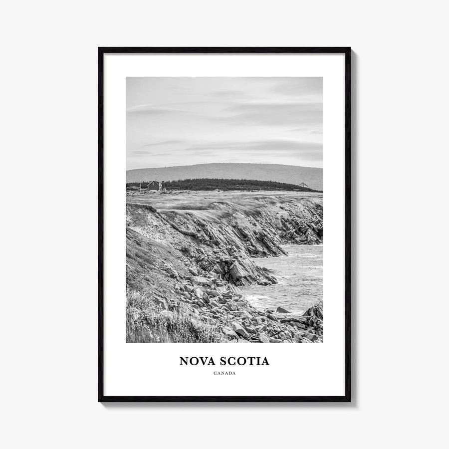 Nova Scotia black & white classic poster of Canada – vertical wall art, unframed print shown in interior mockup