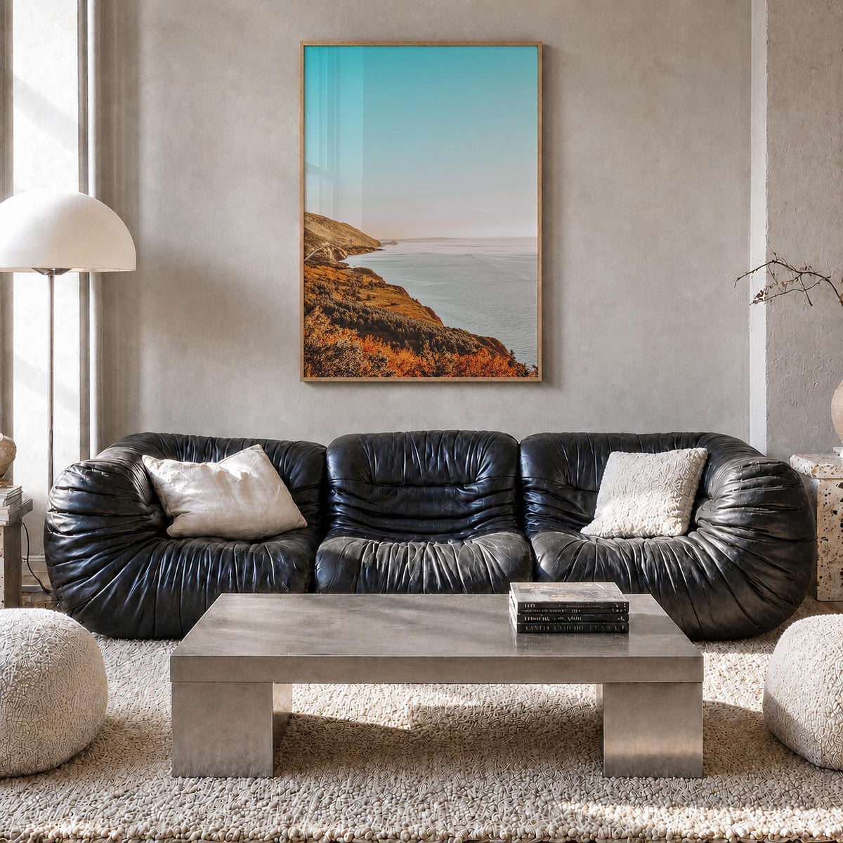 Nova Scotia colorful photo poster of Canada – vertical wall art in natural wood frame, hanging on wall