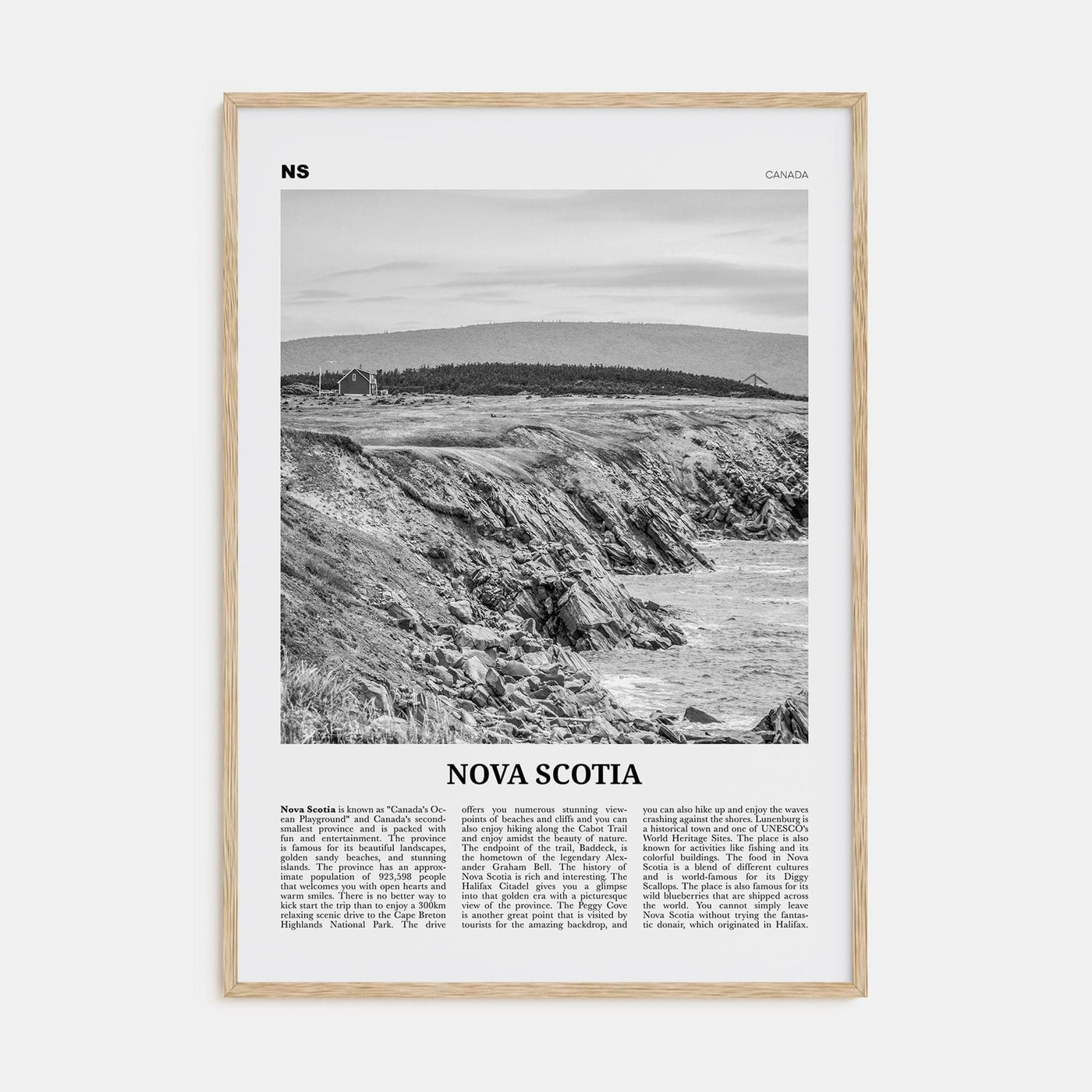 Nova Scotia Poster Natural Wood / 8x12 in Nbourhood Travel B&W Poster