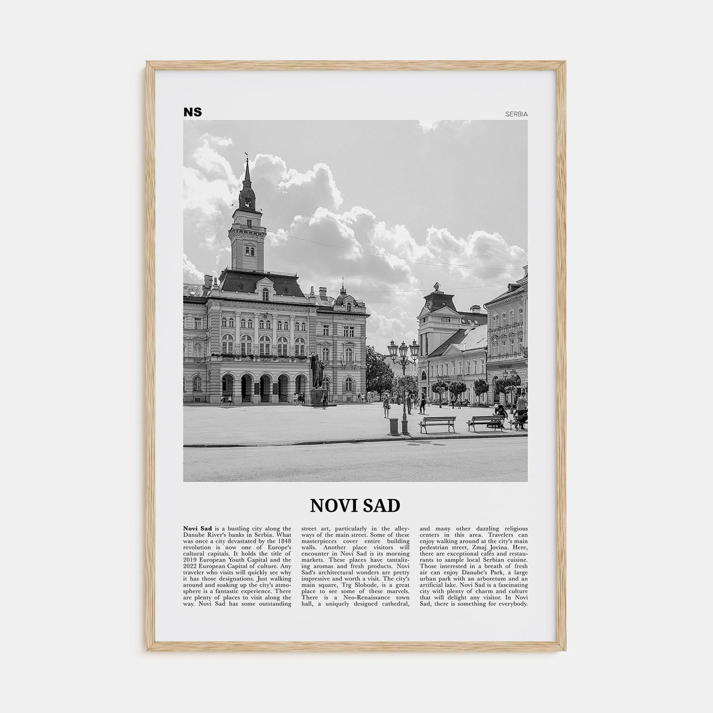 Novi Sad Poster Natural Wood / 8x12 in Nbourhood Travel B&W Poster