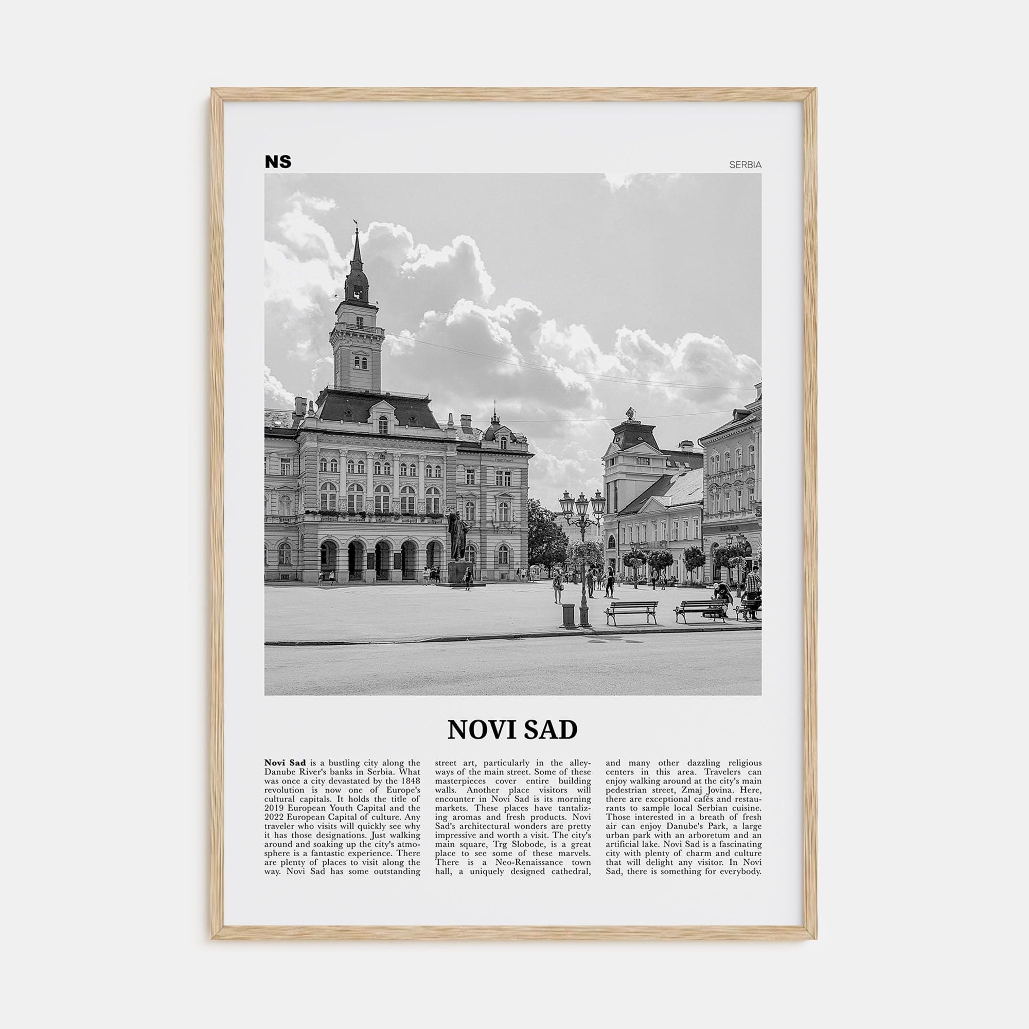 Novi Sad Poster Natural Wood / 8x12 in Nbourhood Travel B&W Poster