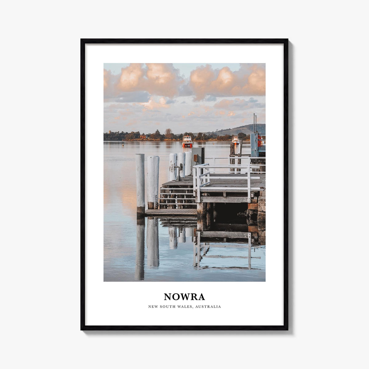 Nowra colorful classic poster of Australia – vertical wall art, unframed print shown in interior mockup