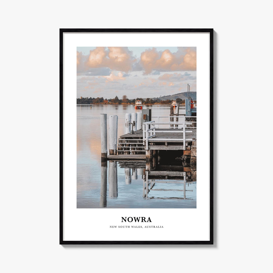Nowra colorful classic poster of Australia – vertical wall art, unframed print shown in interior mockup