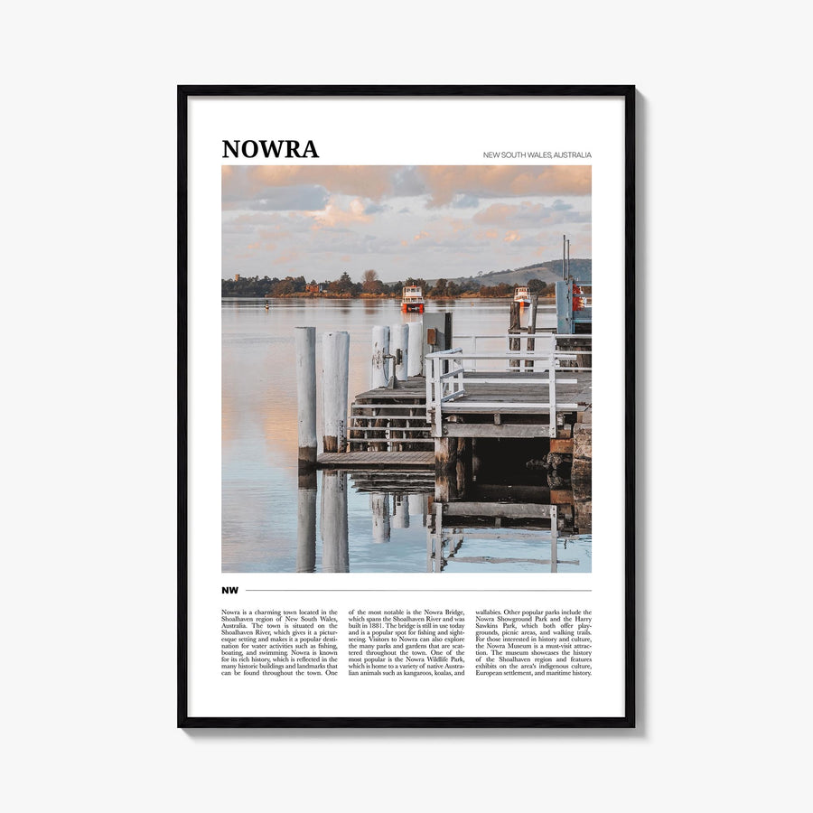 Nowra colorful travel poster of Australia – vertical wall art, unframed print shown in interior mockup