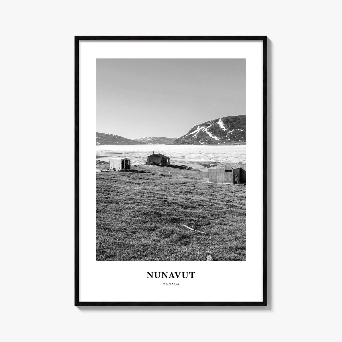 Nunavut black & white classic poster of Canada – vertical wall art, unframed print shown in interior mockup