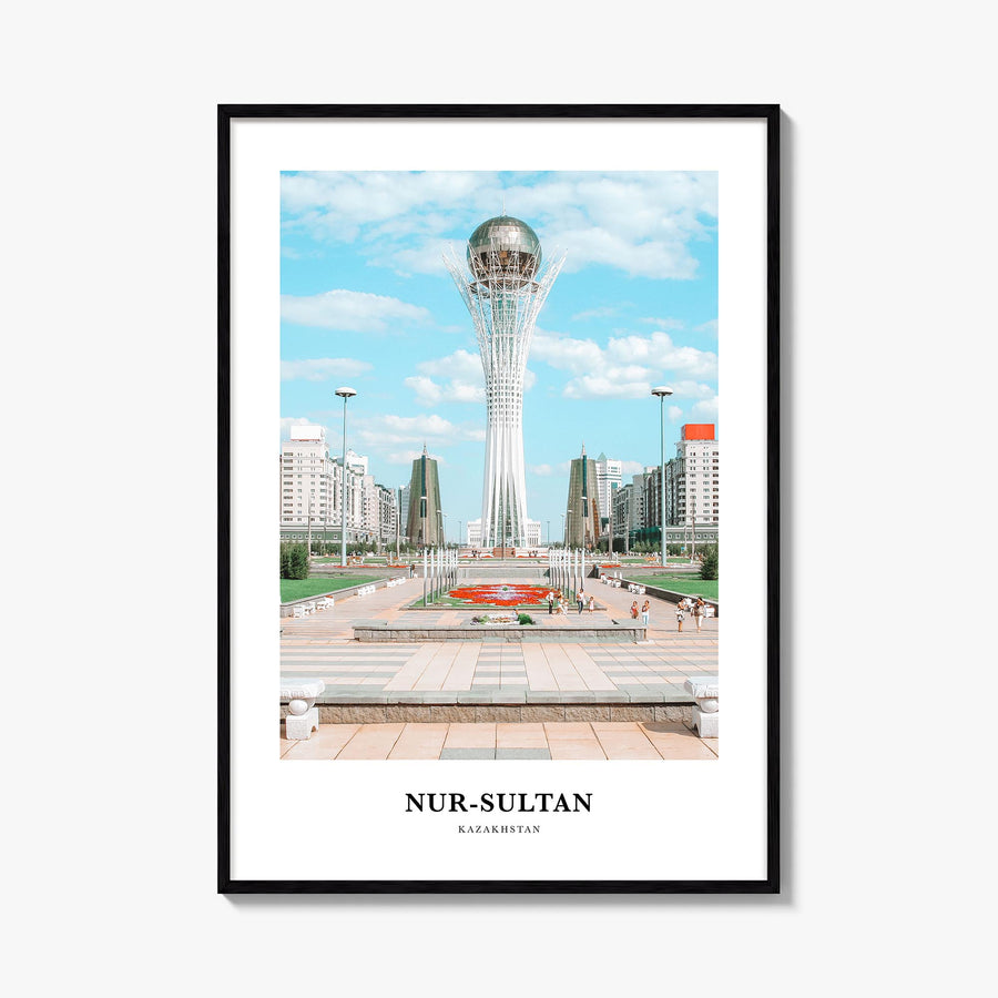 Nur-Sultan colorful classic poster of Kazakhstan – vertical wall art, unframed print shown in interior mockup