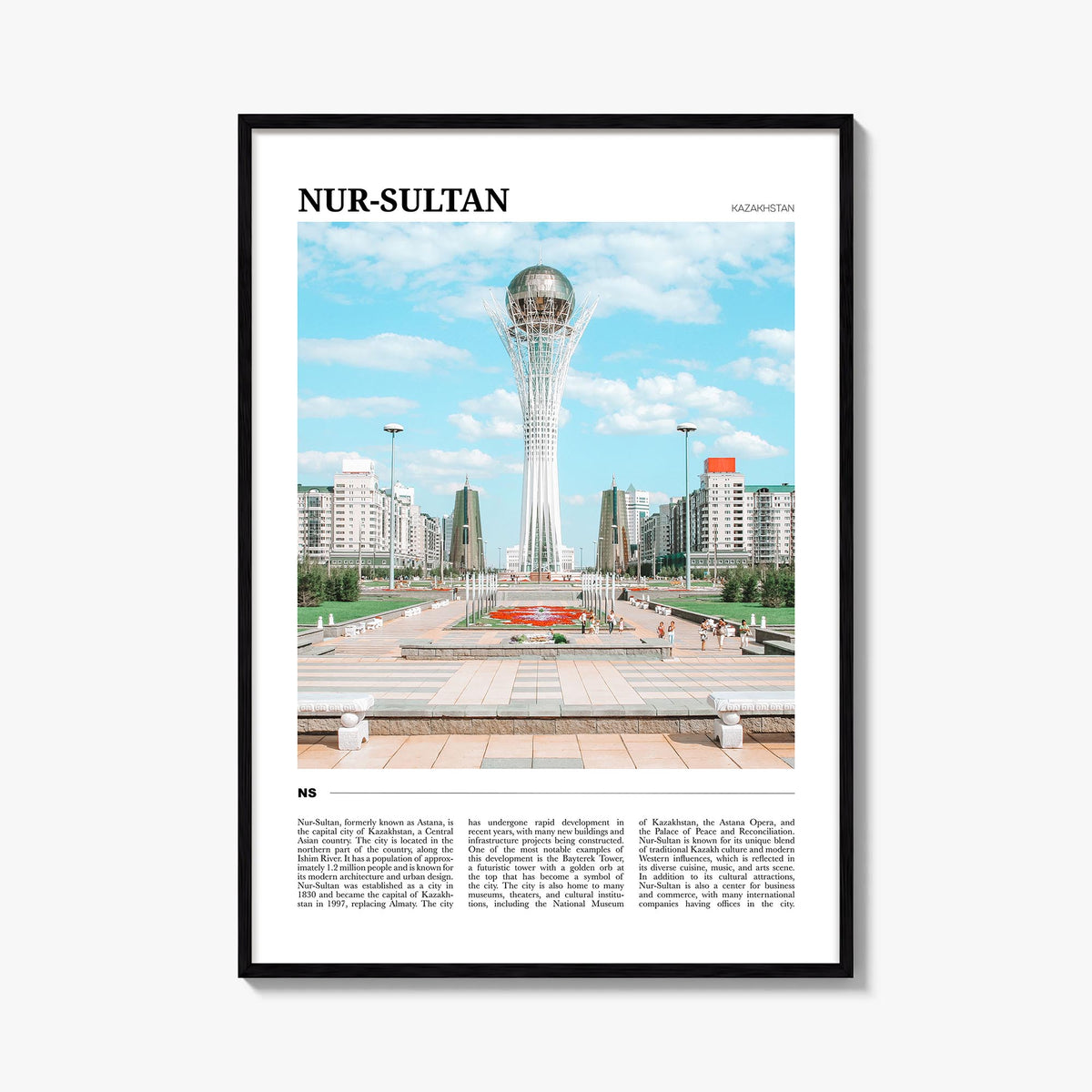 Nur-Sultan colorful travel poster of Kazakhstan – vertical wall art, unframed print shown in interior mockup