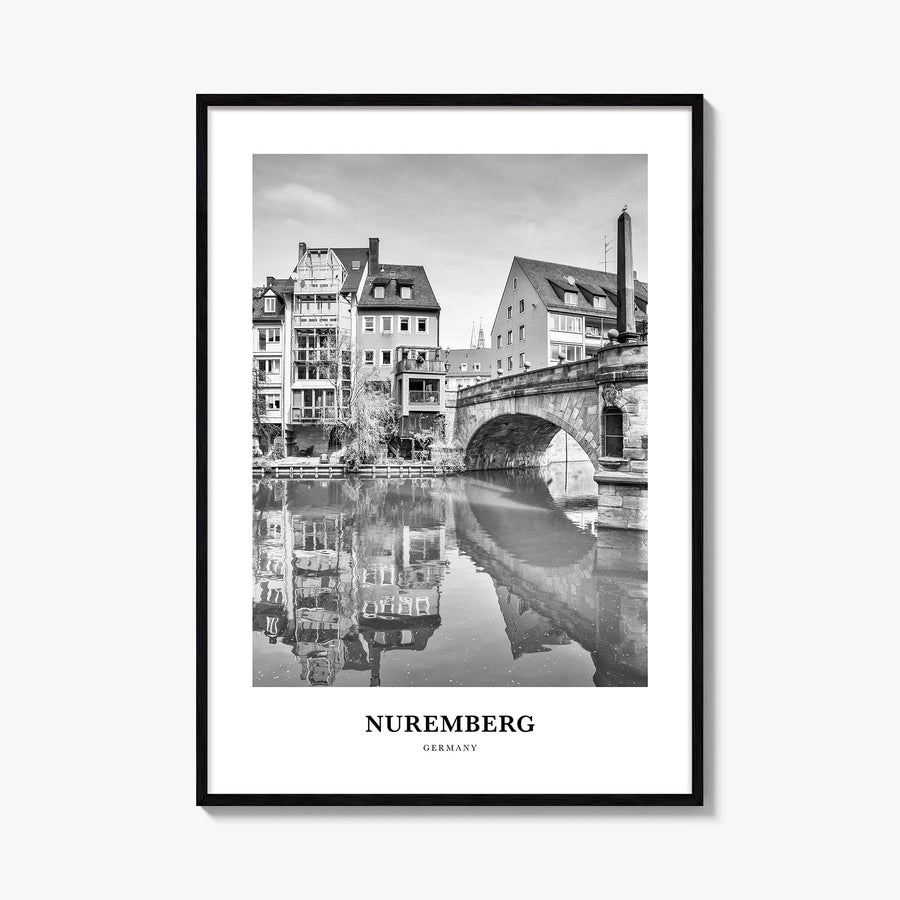Nuremberg black & white classic poster of Germany – vertical wall art, unframed print shown in interior mockup