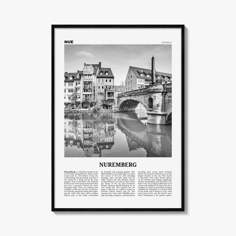 Nuremberg black & white newspaper poster of Germany – vertical wall art, unframed print shown in interior mockup