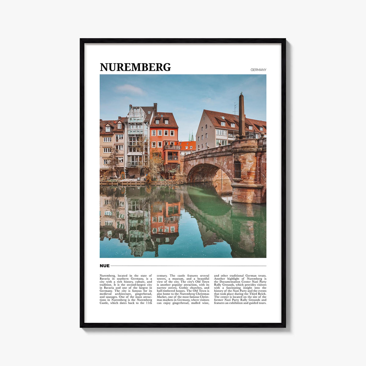Nuremberg colorful travel poster of Germany – vertical wall art, unframed print shown in interior mockup
