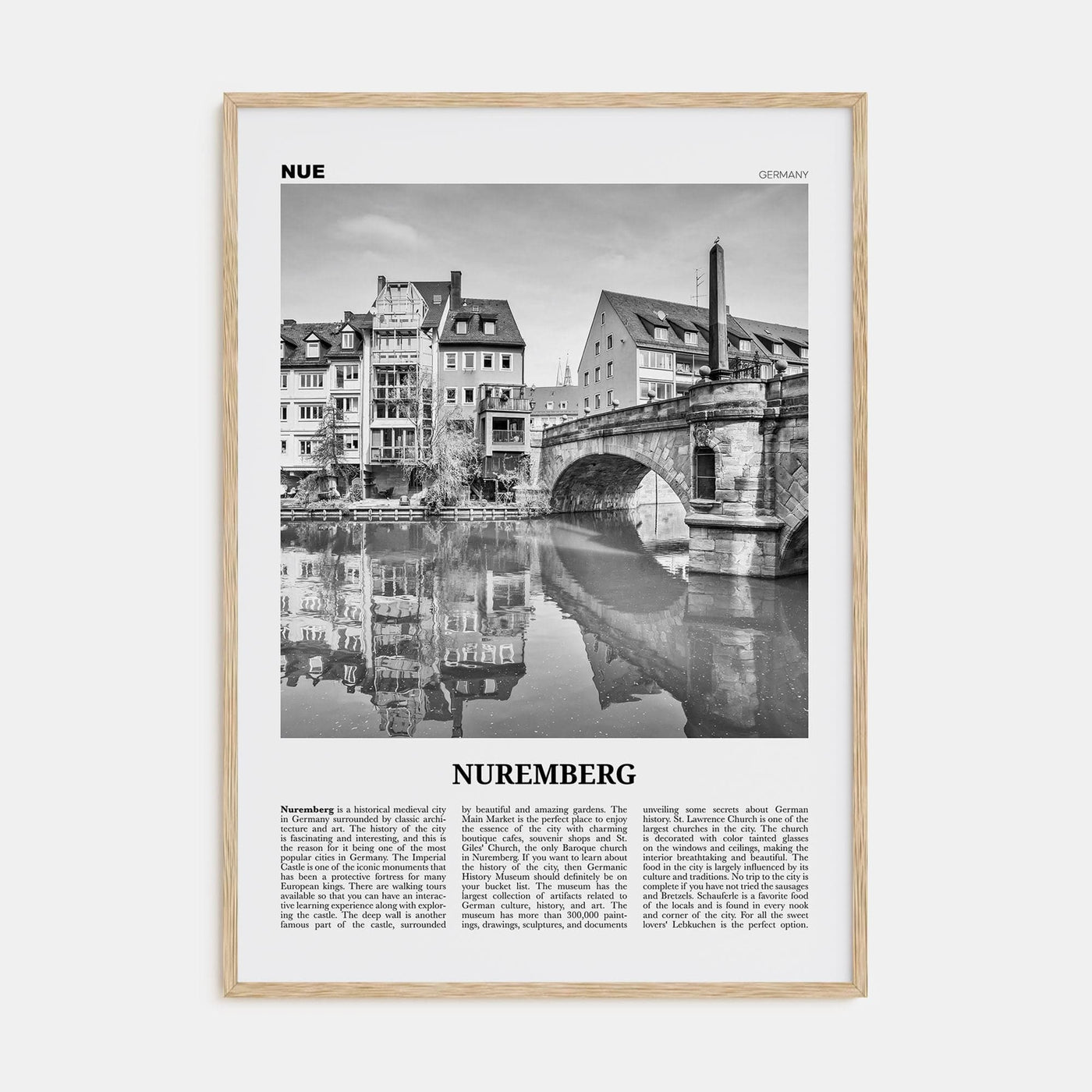 Nuremberg Poster Natural Wood / 8x12 in Nbourhood Travel B&W Poster