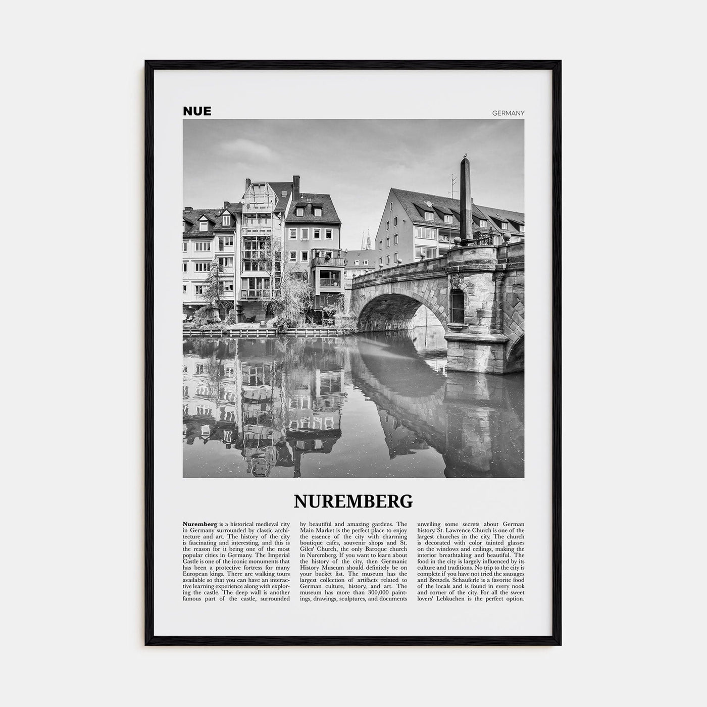 Nuremberg Poster Black Wood / 8x12 in Nbourhood Travel B&W Poster