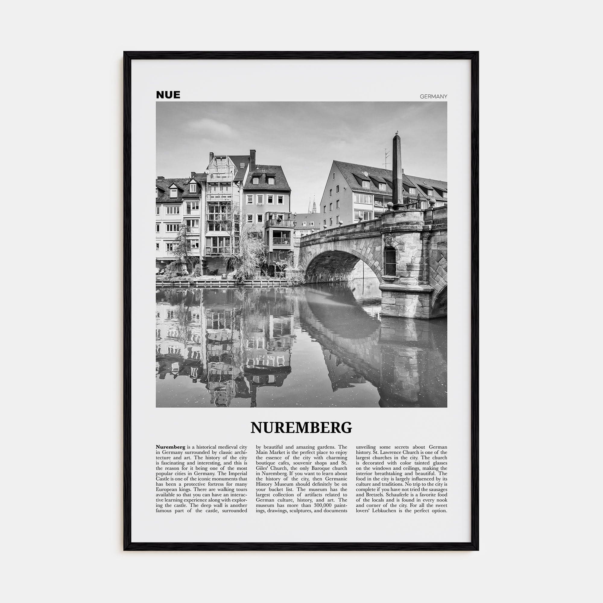 Nuremberg Poster Black Wood / 8x12 in Nbourhood Travel B&W Poster